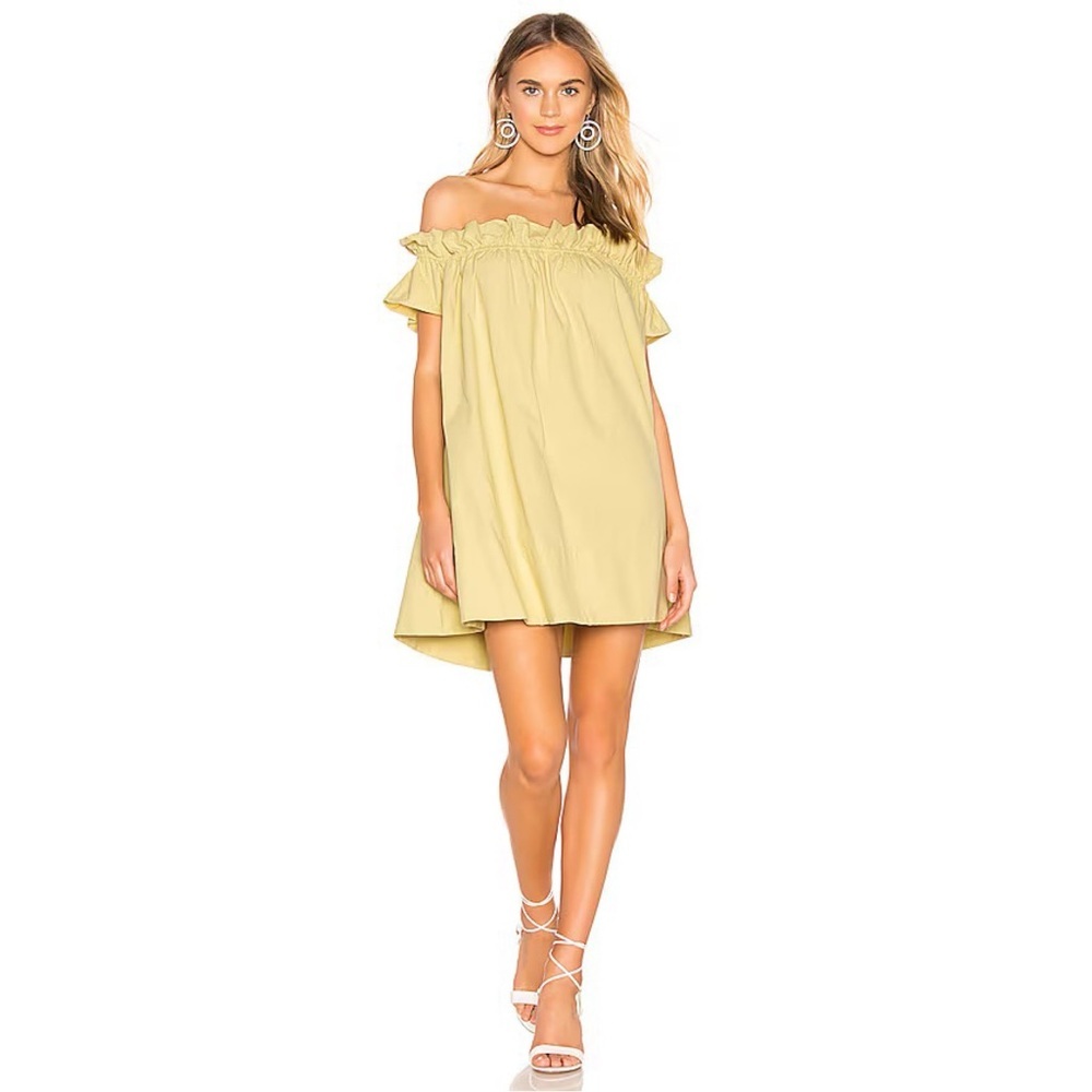 Free People Sophie Off Shoulder Dress Chartreuse Cotton Ruffle‎ Mini M